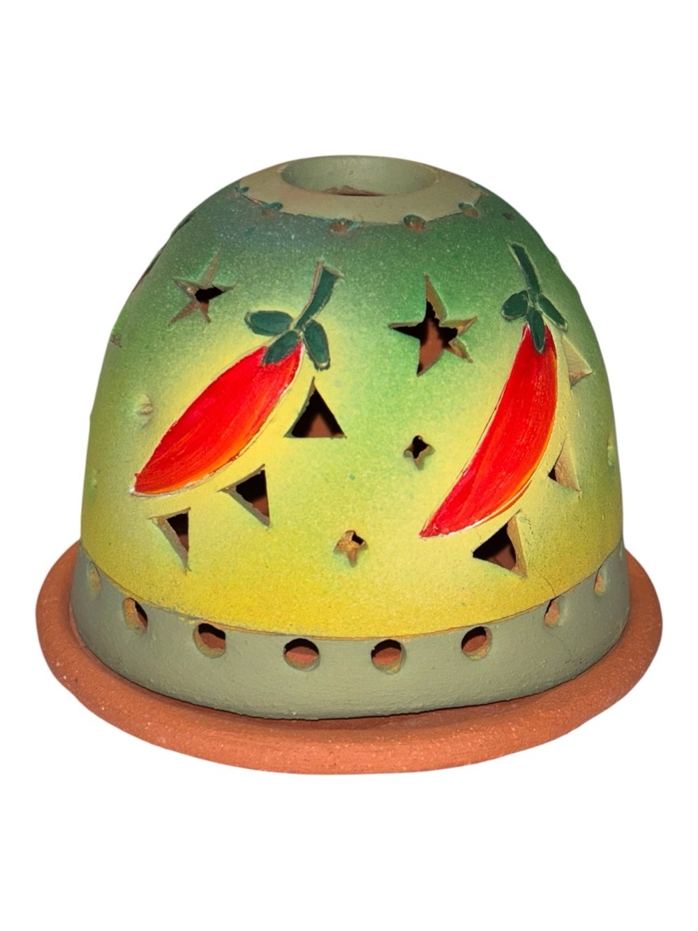 Hand-Painted Green/red Chili Ceramic Fairy Lamp Luminary-Stunning! 3 X 3.5”